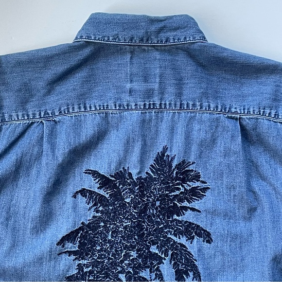 Chambray Shirt with Embroidered Palm Tree - Picture 4 of 8